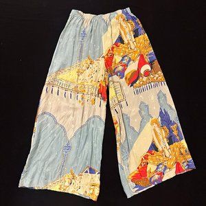 Vintage Silk Celestial Print Cropped Pants